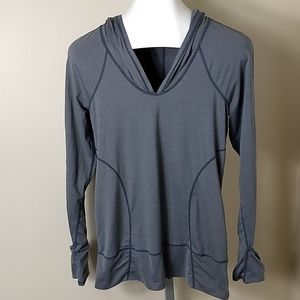 Zella Yoga Workout Hooded Top Gray Striped Medium
